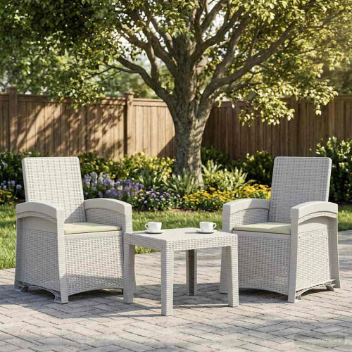 vidaXL Reclining gardenstol i rottinglook 2 pcs Vit och grädde PP
