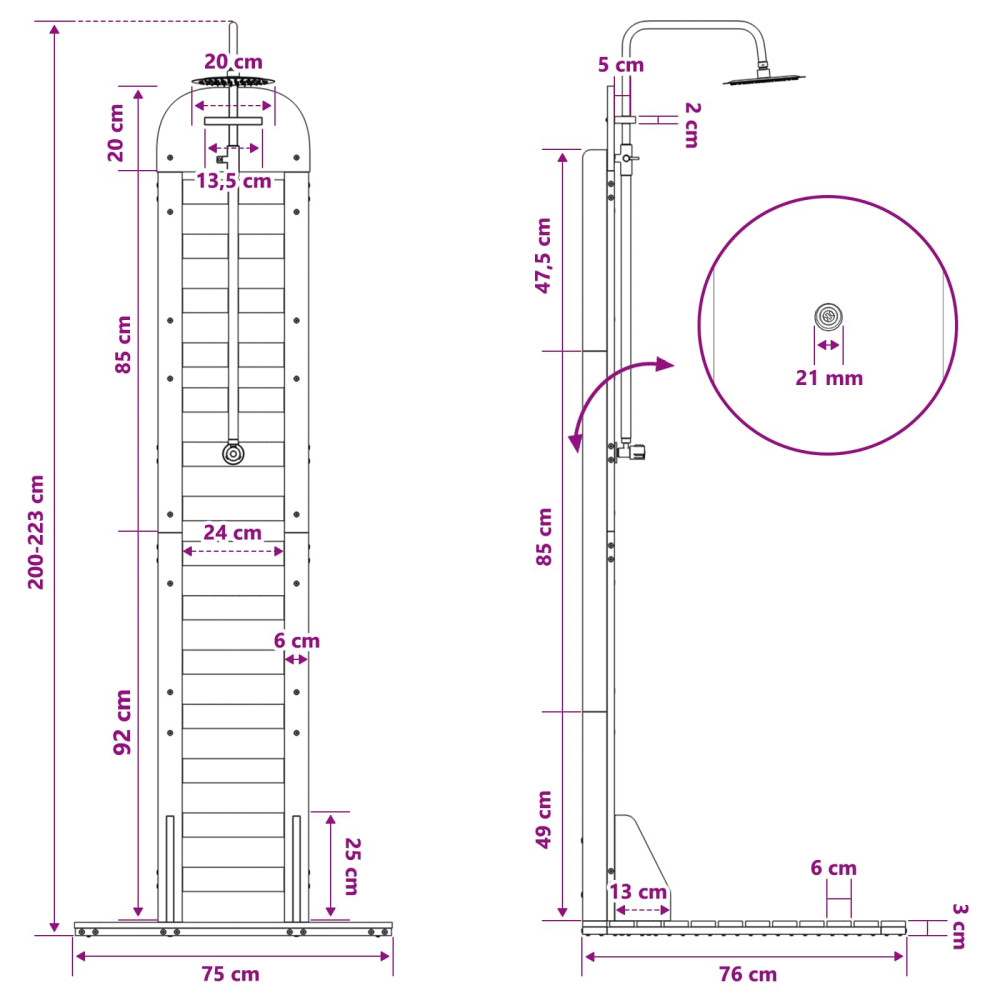 Produktbild för Utomhus Dusch 223 cm Massivt tallträ och rostfritt stål Vit