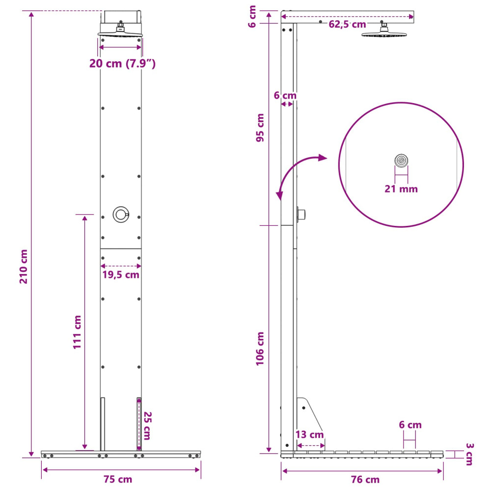Produktbild för Utomhus Dusch 210 cm Massivt tallträ och rostfritt stål Vit