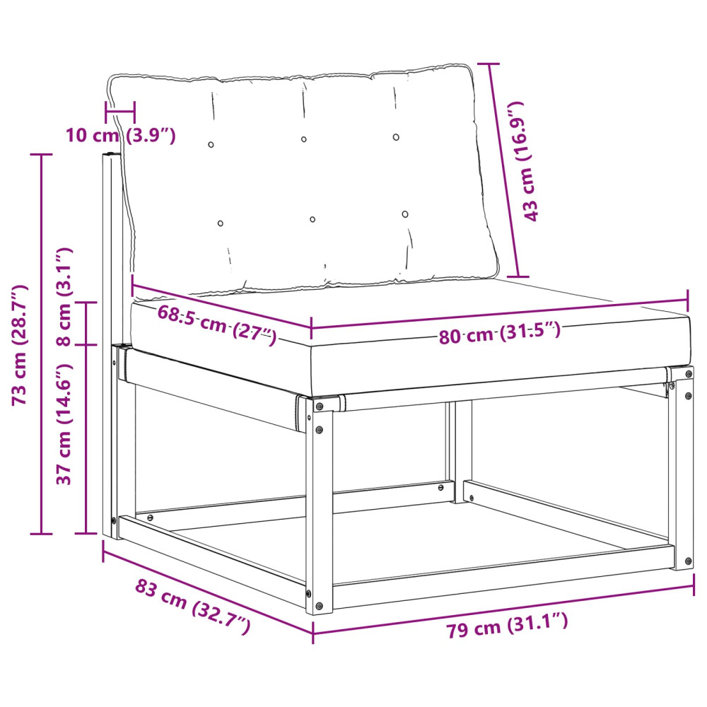 Produktbild för Utomhus Mellansoffa med kudde Vit 79 x 83 x 73 cm stål