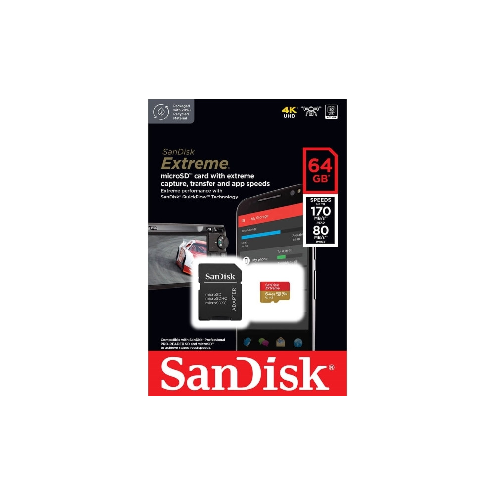 Produktbild för SanDisk Extreme, 64 GB, MicroSDXC, Klass 10, UHS-I, 170 MB/s...