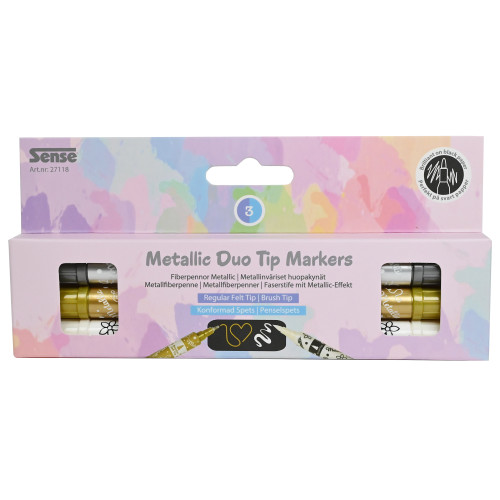 Sense Metallisk Duo Tip Marker, 3-pack