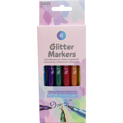 Sense Fiberpennor Glitter 6-pack
