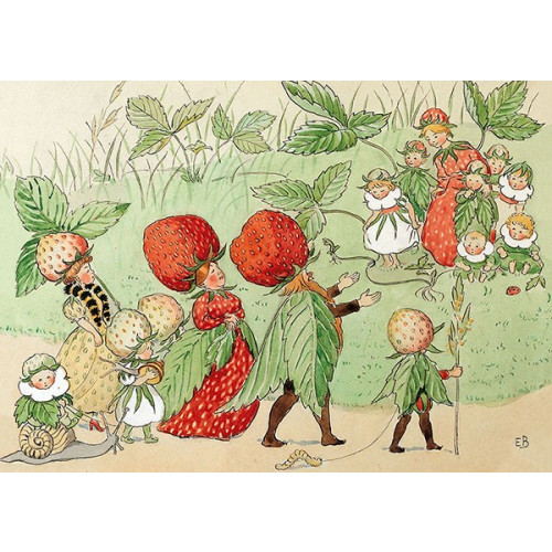 Hjelm förlag Vykort A6 Elsa Beskow Jordgubbsfamiljen