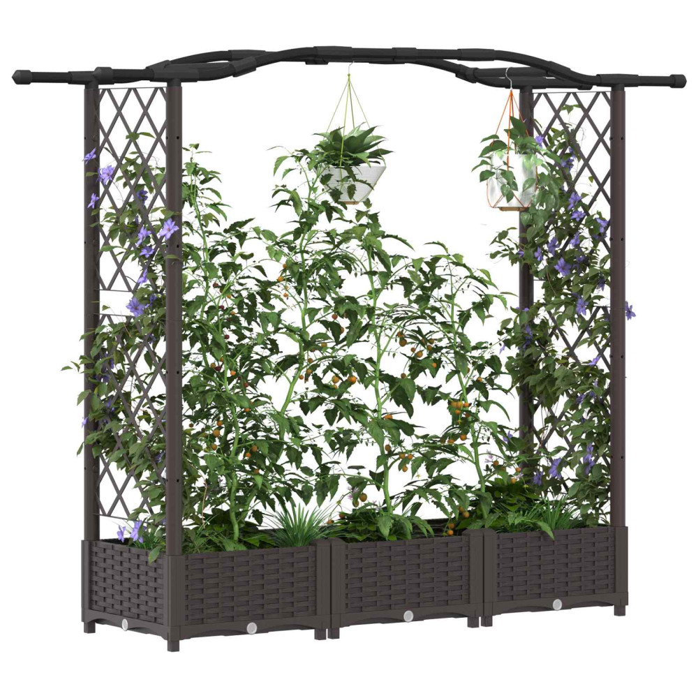 Produktbild för Upphöjd Bädd med Spaljé och Tak Brun 169 x 40 x 123 cm PP