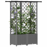Produktbild för Upphöjd Bädd med Spaljé och Tak Ljusgrå 124,5 x 40 x 136 cm PP