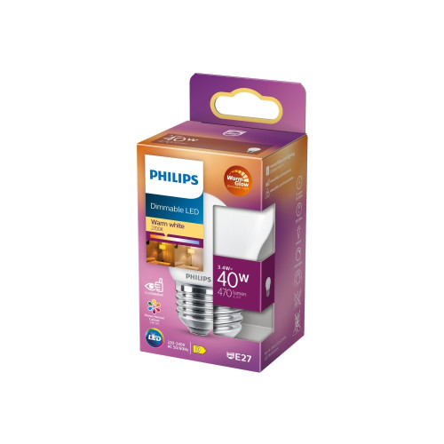 Philips Philips - LED-glödlampa - form: P45 - glaserad finish - E27 - 3.4 W - varmt vitt ljus - 2200-2700 K