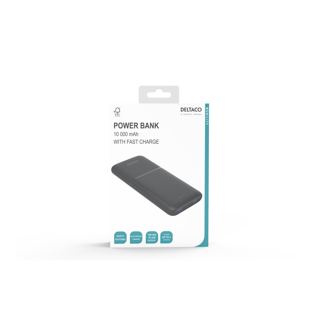 Produktbild för DELTACO power bank - Li-pol - 2 x USB, USB-C - 20 Watt