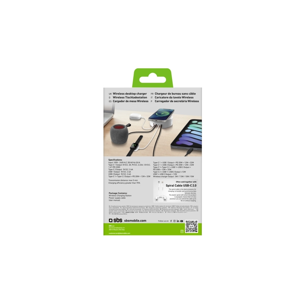 Produktbild för SBS TEWIRELESSORG15W, inomhus, USB, Trådlös laddning, 1 m, V...