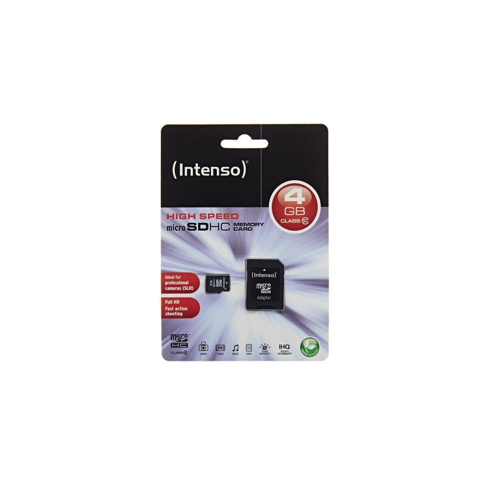 Produktbild för Intenso 3403450, 4 GB, MicroSDHC, Klass 4, 20 MB/s, 5 MB/s,...