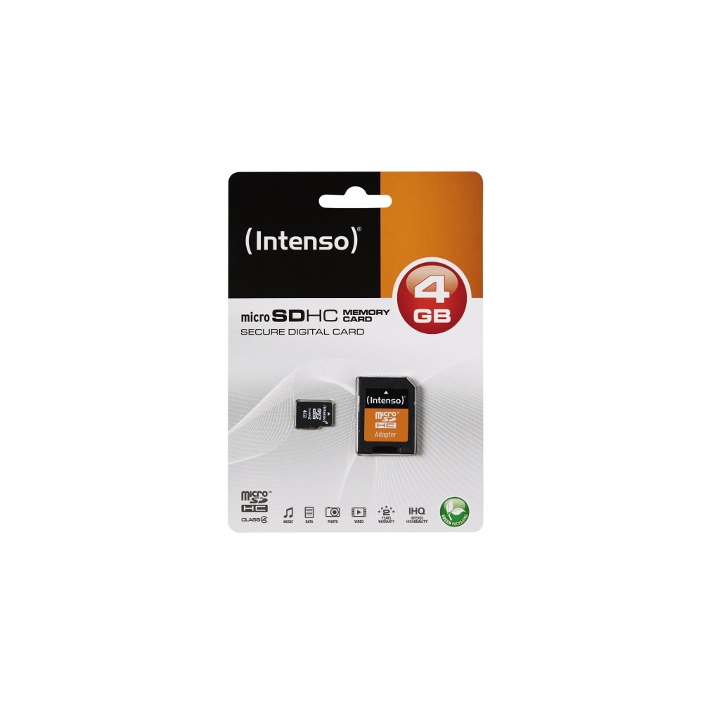 Produktbild för Intenso 3403450, 4 GB, MicroSDHC, Klass 4, 20 MB/s, 5 MB/s,...