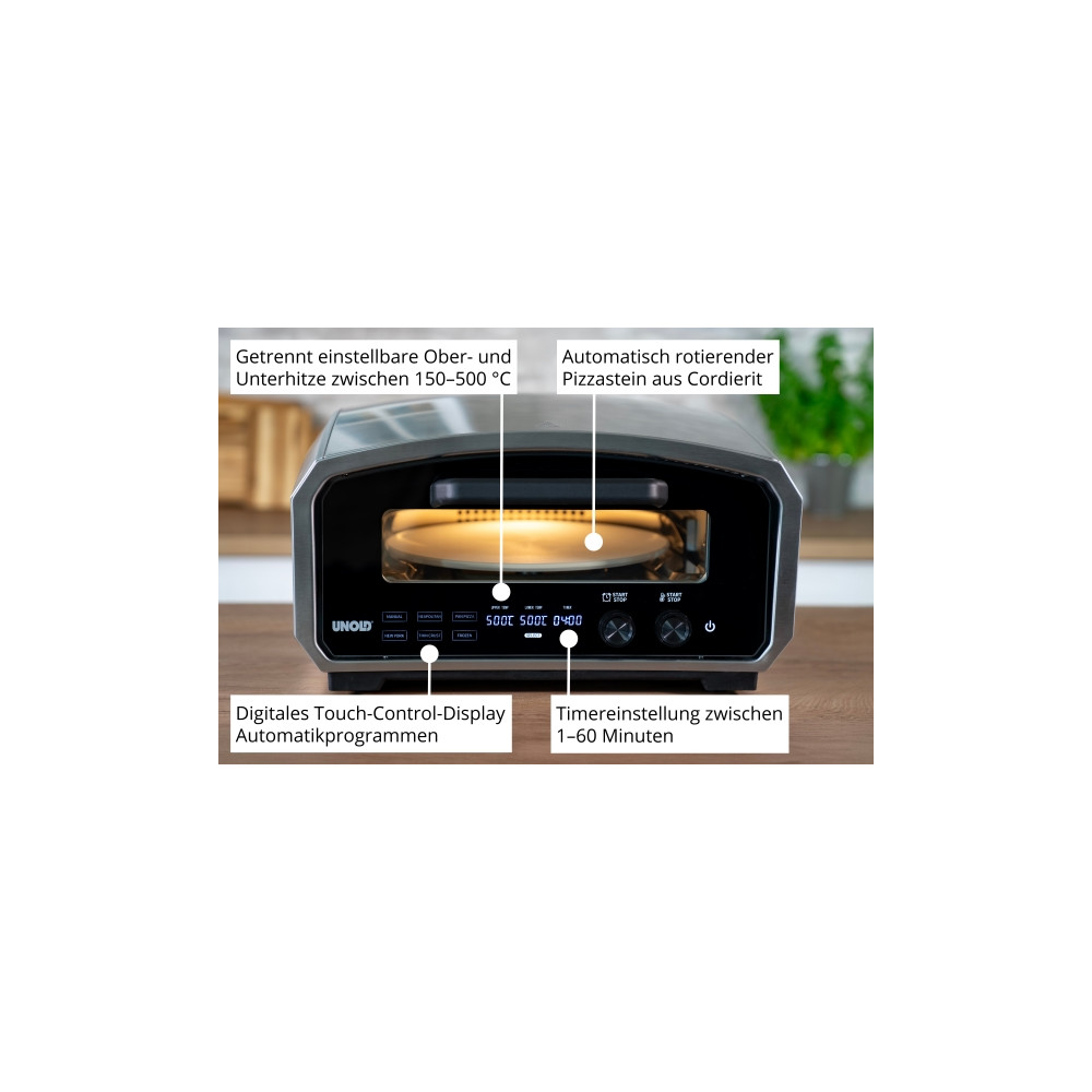 Produktbild för Unold Pizzaofen Enzo 68916, 1 pizza/pizzor, Rostfritt stål,...