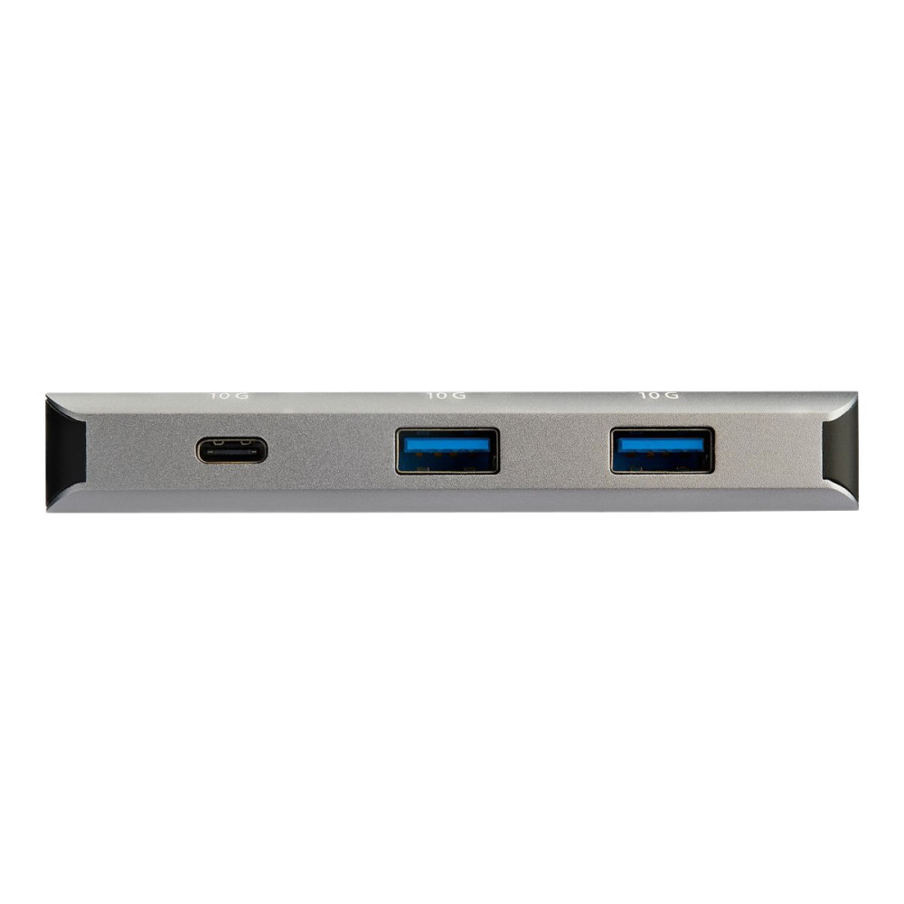 Produktbild för StarTech.com USB C-hubb med 3 portar och Gigabit-Ethernet-RJ45 GbE-port - 2x USB A, 1x USB C - USB 3.1/3.2 gen. 2 Type C-hubbadapter med SuperSpeed 10 Gbit/s - USB-bussdriven - Aluminium - Fungerar med TB3 - hubb - 3 portar