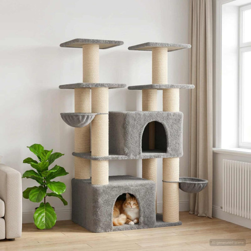 vidaXL Kattträd med sisal klöspelare 2 st Ljusgrå 147 cm