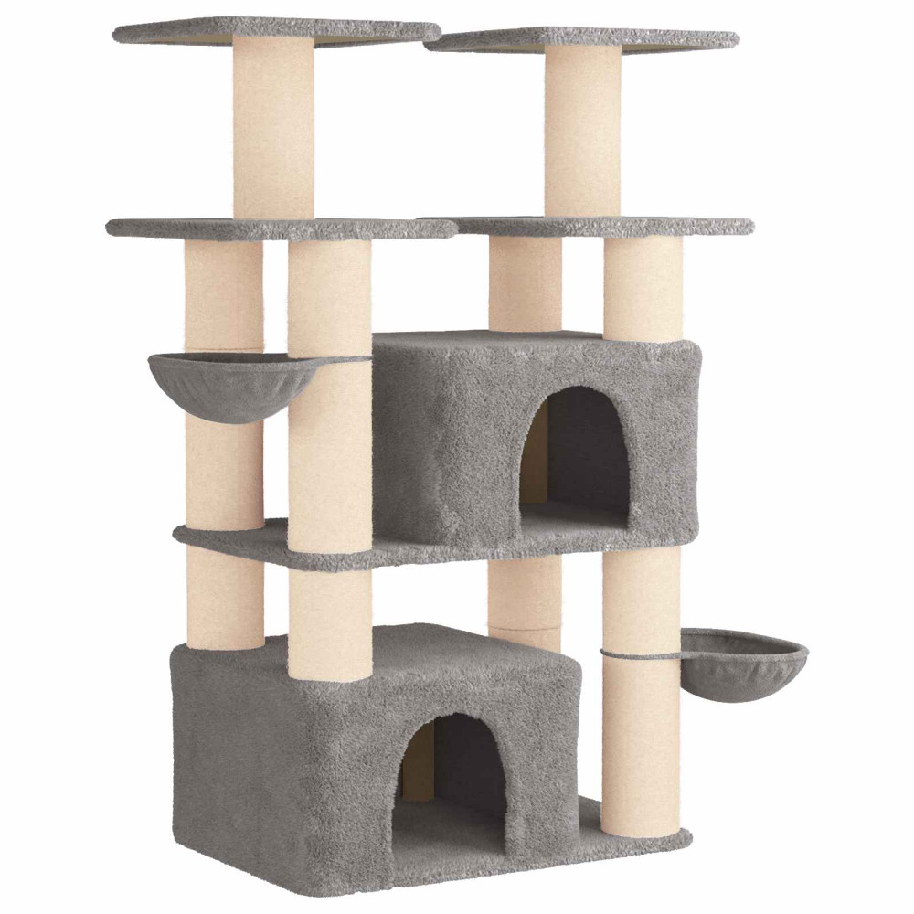 Produktbild för Kattträd med sisal klöspelare 2 st Ljusgrå 147 cm