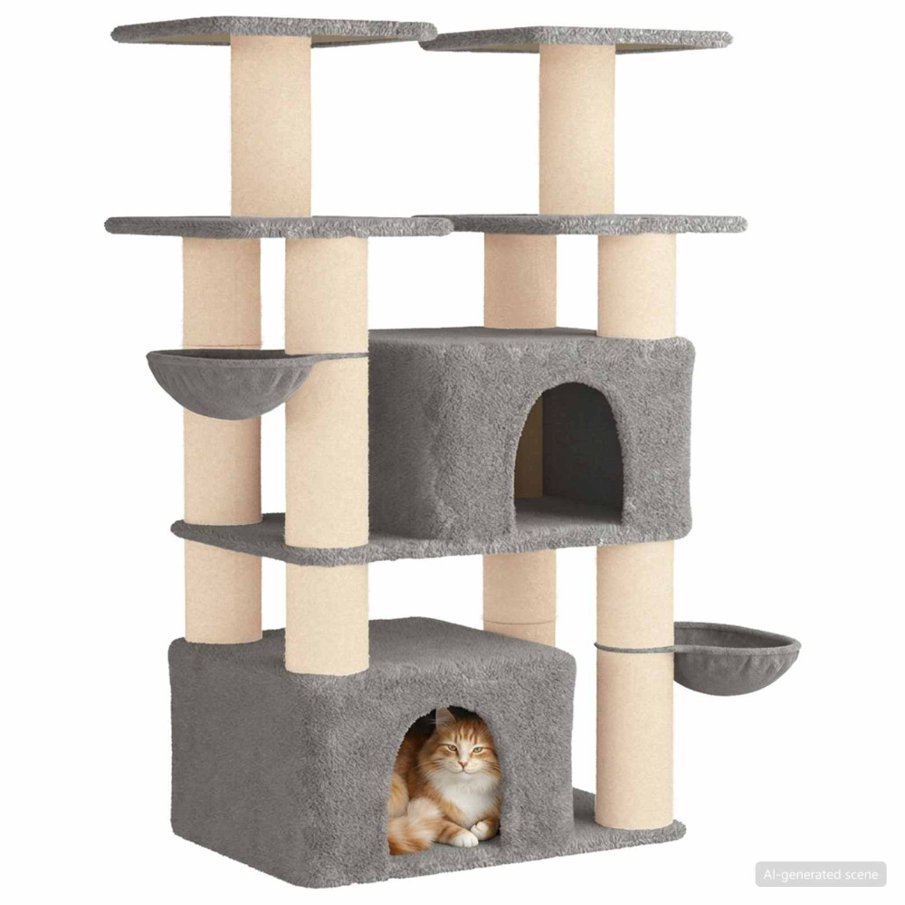 Produktbild för Kattträd med sisal klöspelare 2 st Ljusgrå 147 cm