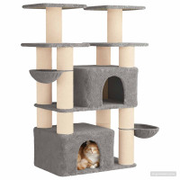 Produktbild för Kattträd med sisal klöspelare 2 st Ljusgrå 147 cm