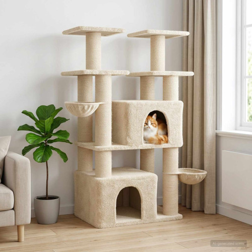 vidaXL Kattträd med sisal klöspelare 2 st Gräddvit 147 cm