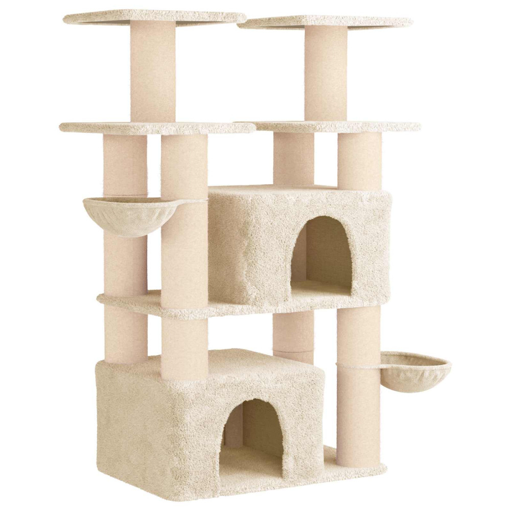 Produktbild för Kattträd med sisal klöspelare 2 st Gräddvit 147 cm