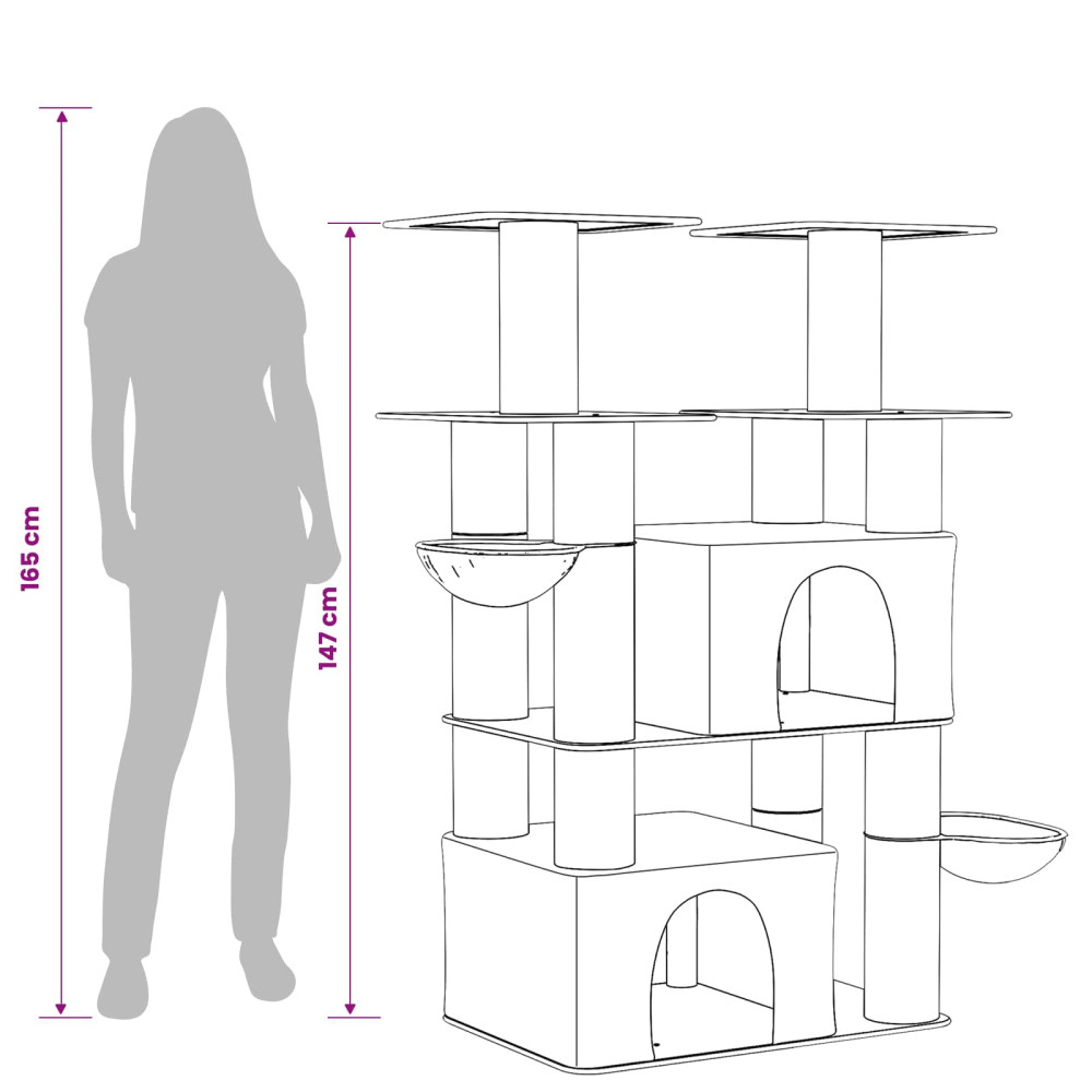 Produktbild för Kattträd med sisal klöspelare 2 st Gräddvit 147 cm