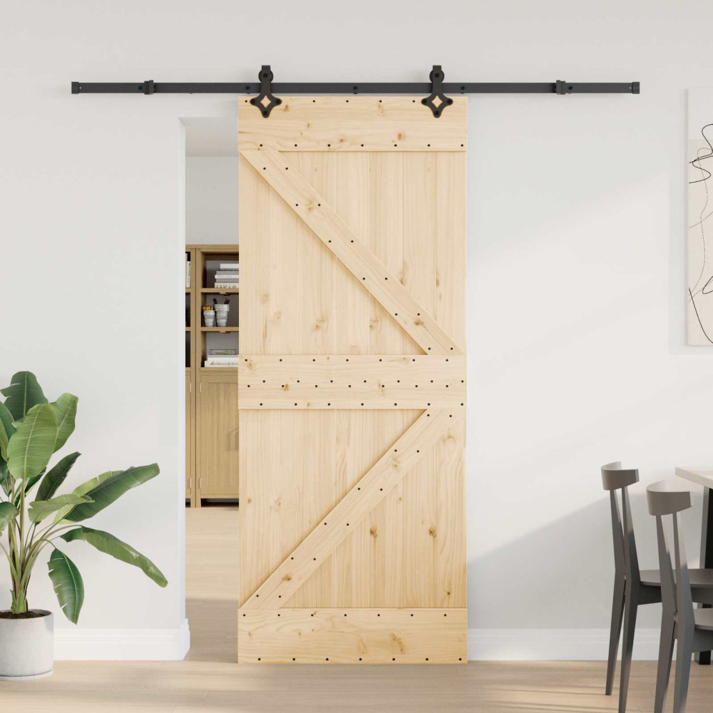 Produktbild för Skjutdörr NARVIK Naturlig och svart 85 x 210 cm (213,5 cm)