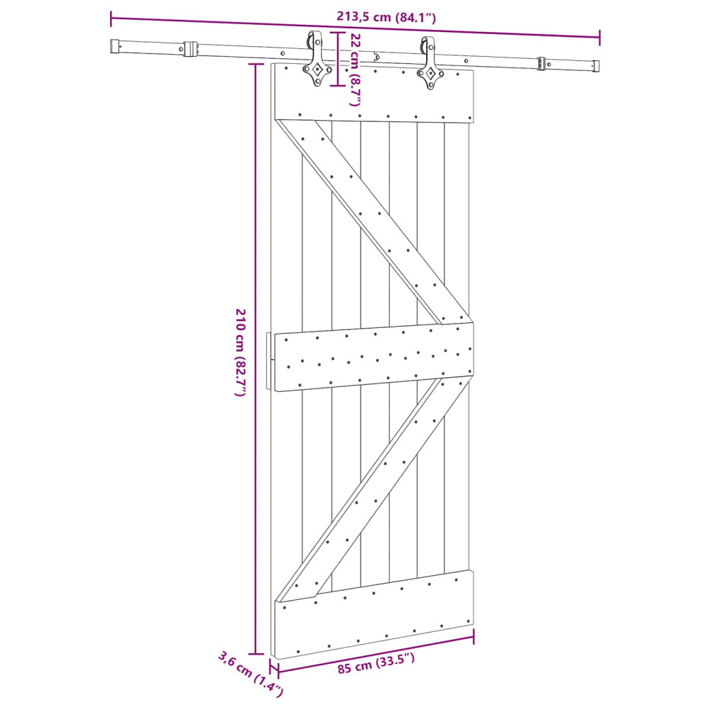 Produktbild för Skjutdörr NARVIK Naturlig och svart 85 x 210 cm (213,5 cm)