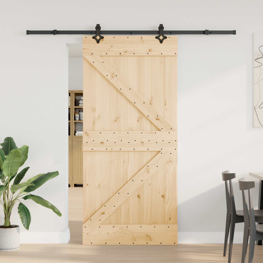 Produktbild för Skjutdörr NARVIK Naturlig och svart 95 x 210 cm (213,5 cm)