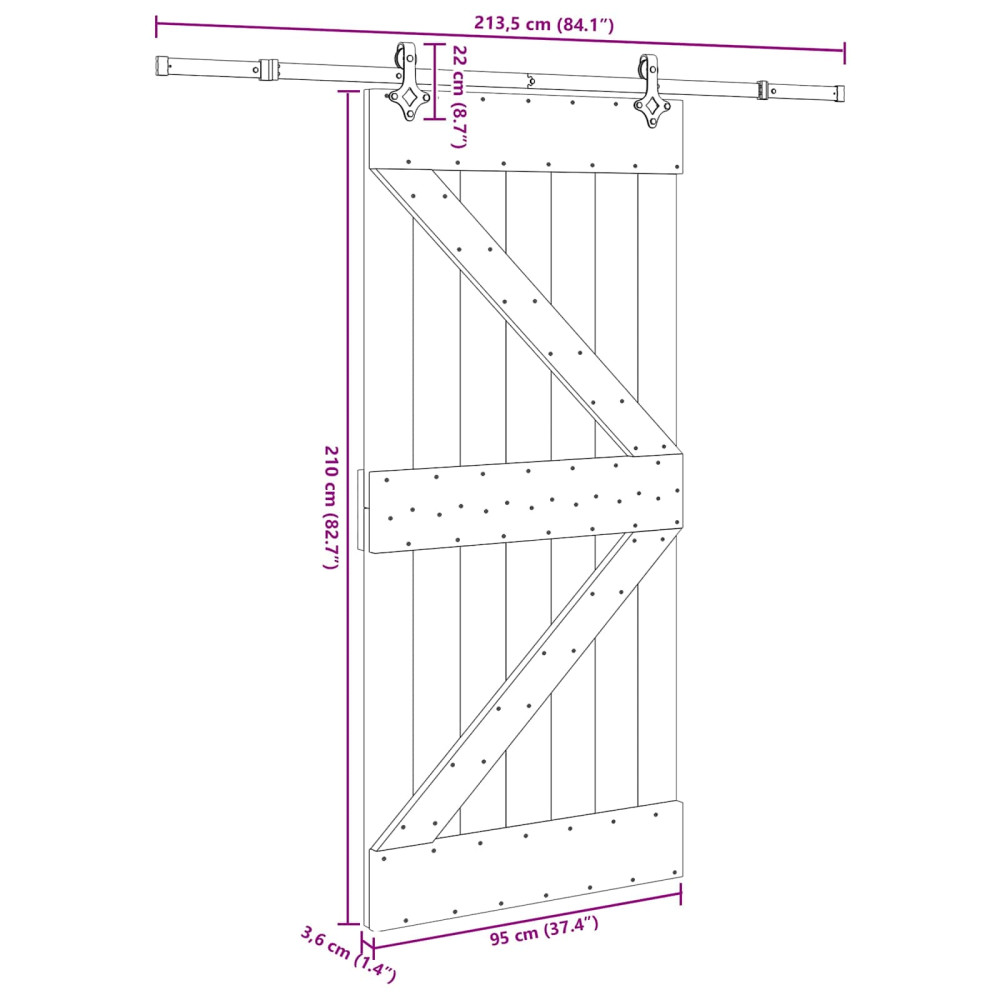 Produktbild för Skjutdörr NARVIK Naturlig och svart 95 x 210 cm (213,5 cm)