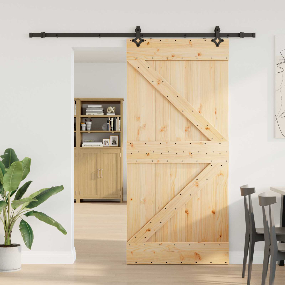 Produktbild för Skjutdörr NARVIK Naturlig och svart 80 x 210 cm (213,5 cm)