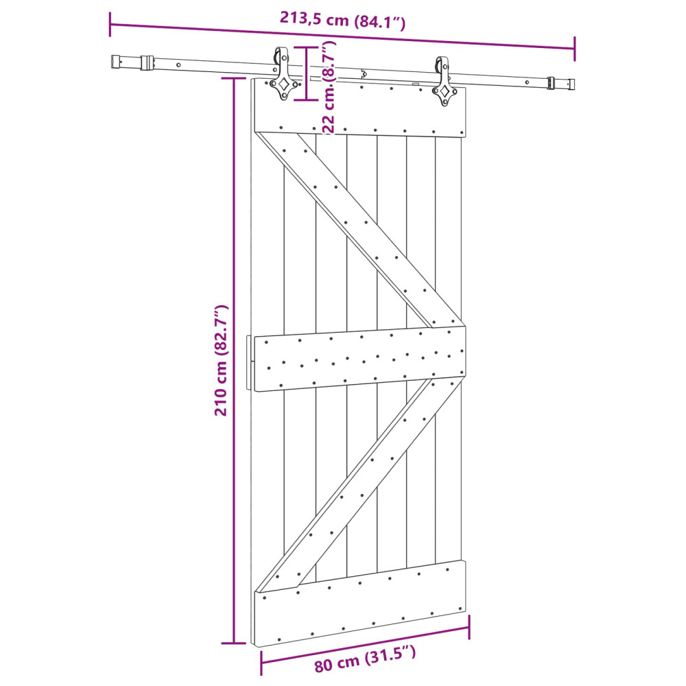 Produktbild för Skjutdörr NARVIK Naturlig och svart 80 x 210 cm (213,5 cm)