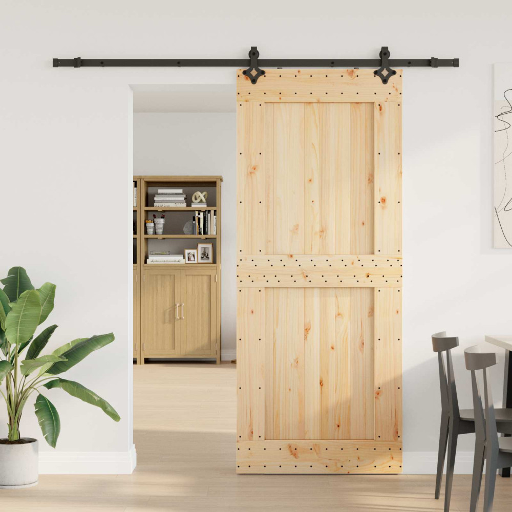 Produktbild för Skjutdörr NARVIK Naturlig och svart 95 x 210 cm (213,5 cm)