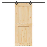Produktbild för Skjutdörr NARVIK Naturlig och svart 95 x 210 cm (213,5 cm)