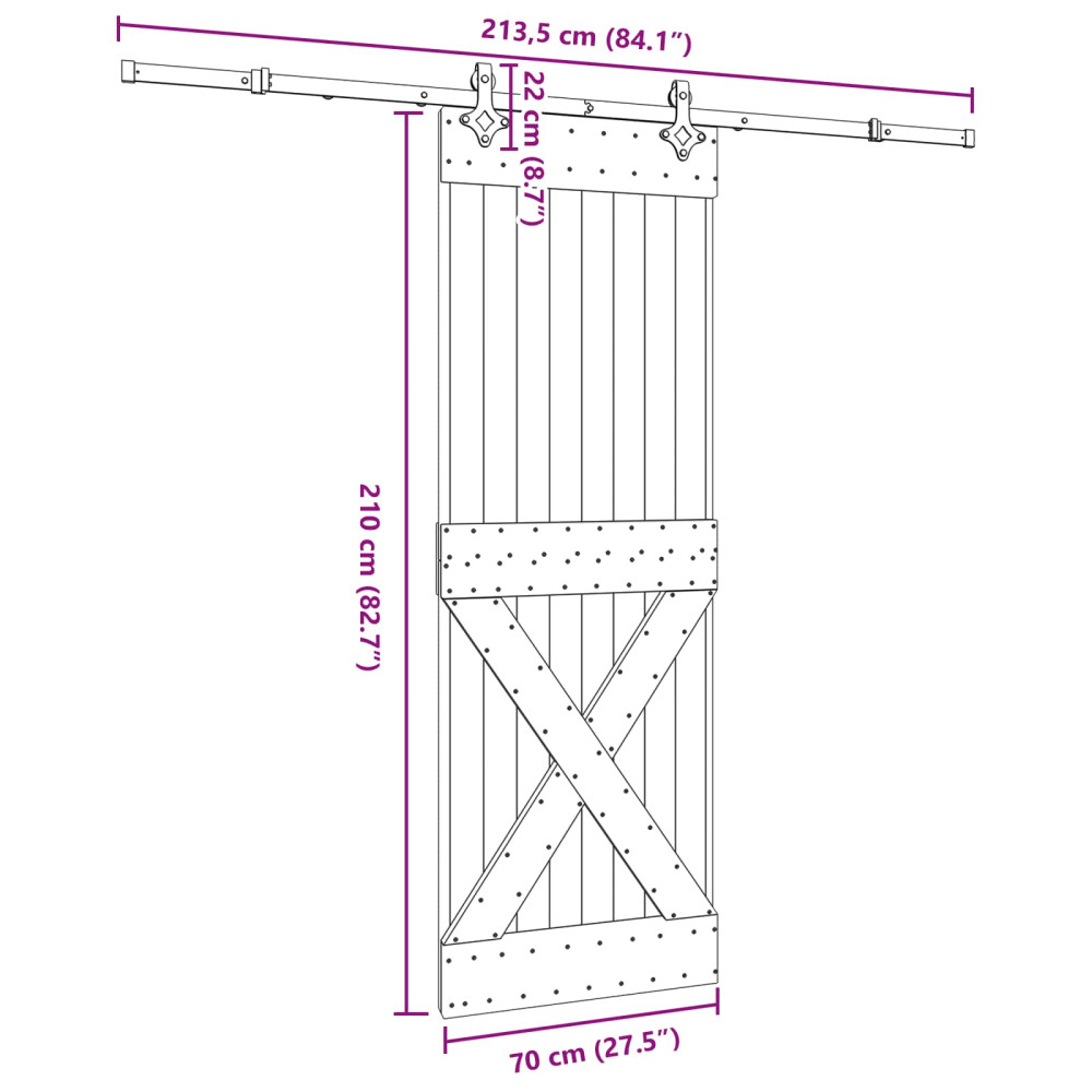 Produktbild för Skjutdörr NARVIK Naturlig och svart 70 x 210 cm (213,5 cm)