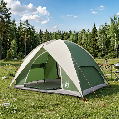 vidaXL Campingtält med Regnöverdrag Vattentålig Kupol Grön 4 personer
