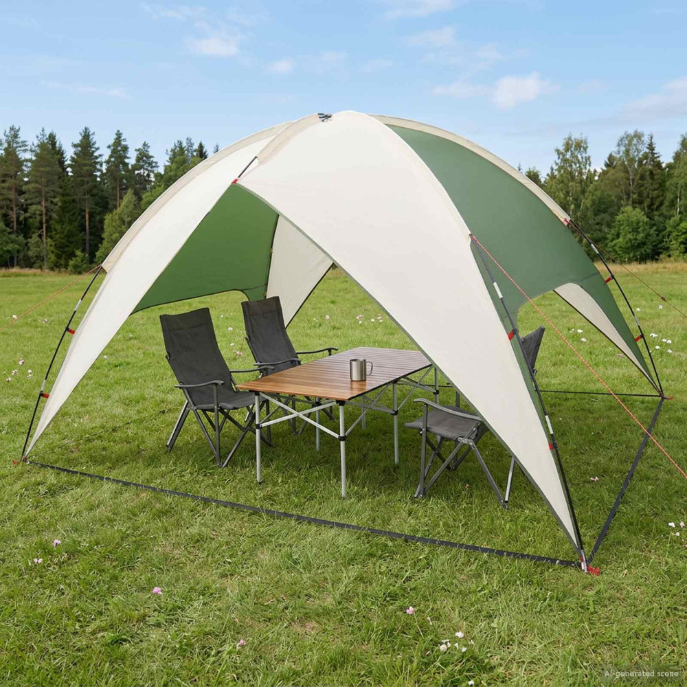 Produktbild för Campingtält med Regnöverdrag Vattentålig Kupol Grön 4 personer