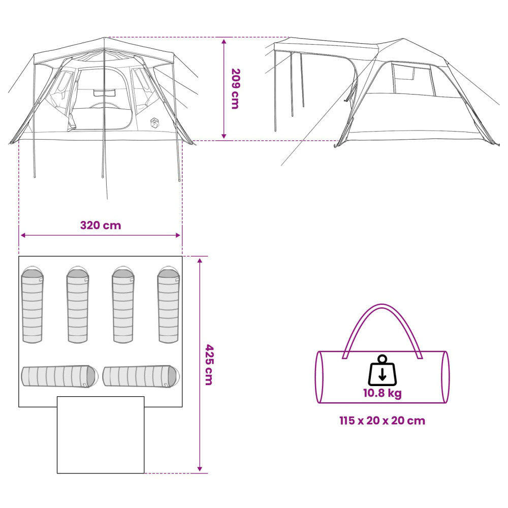Produktbild för Familjetält med tak Grön 305 x 275 x 190 cm Polyester och Stål