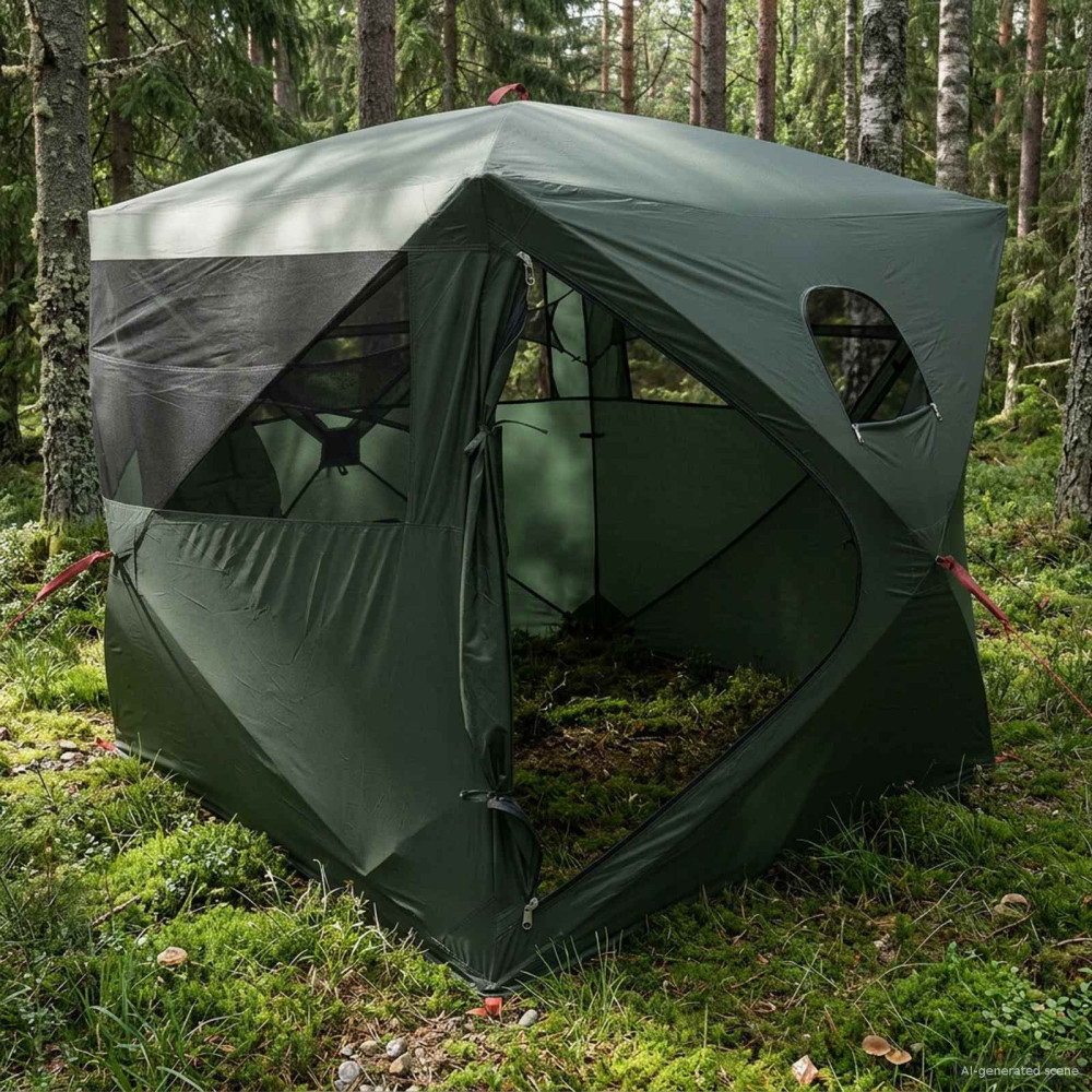 Produktbild för Jaktält med tak Armégrön 143 x 143 x 165 cm Polyester och Stål