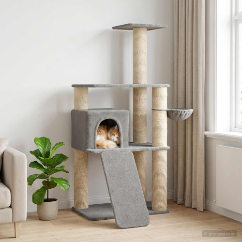 vidaXL Kattträd med sisal klöspelare Ljusgrå 173 cm