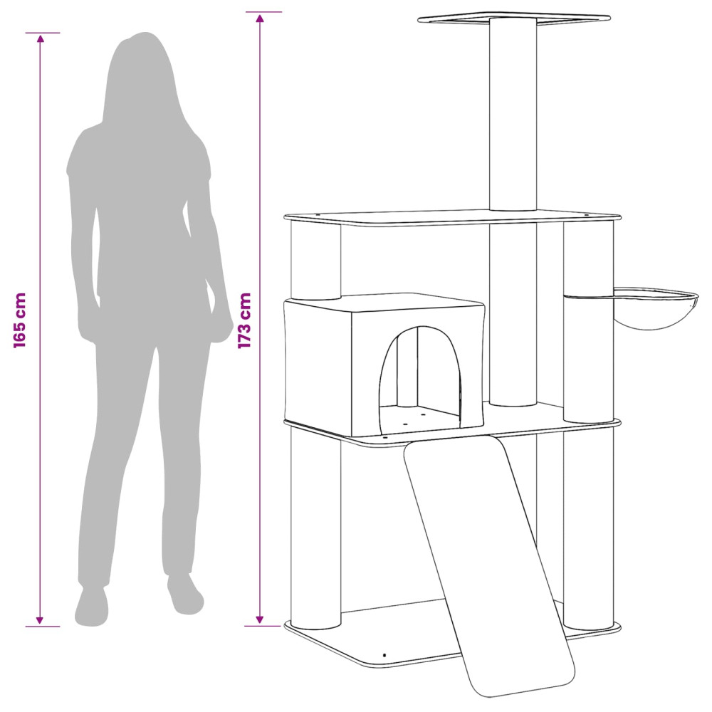 Produktbild för Kattträd med sisal klöspelare Ljusgrå 173 cm