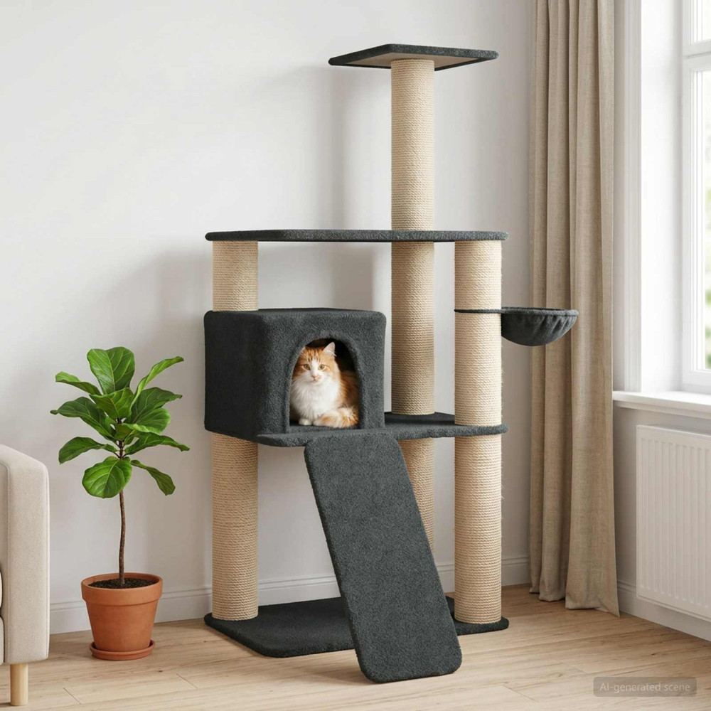 Produktbild för Kattträd med sisal klöspelare Mörkgrå 173 cm