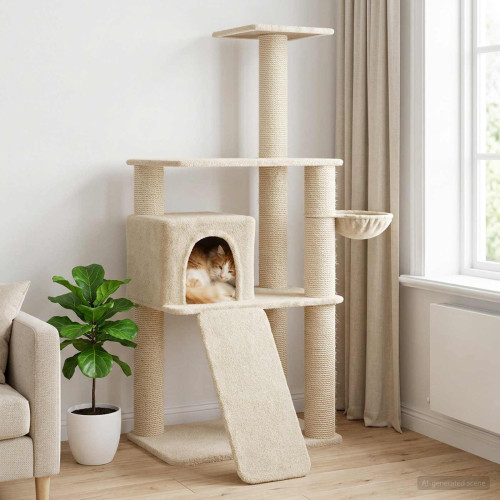 vidaXL Kattträd med sisal klöspelare Gräddvit 173 cm