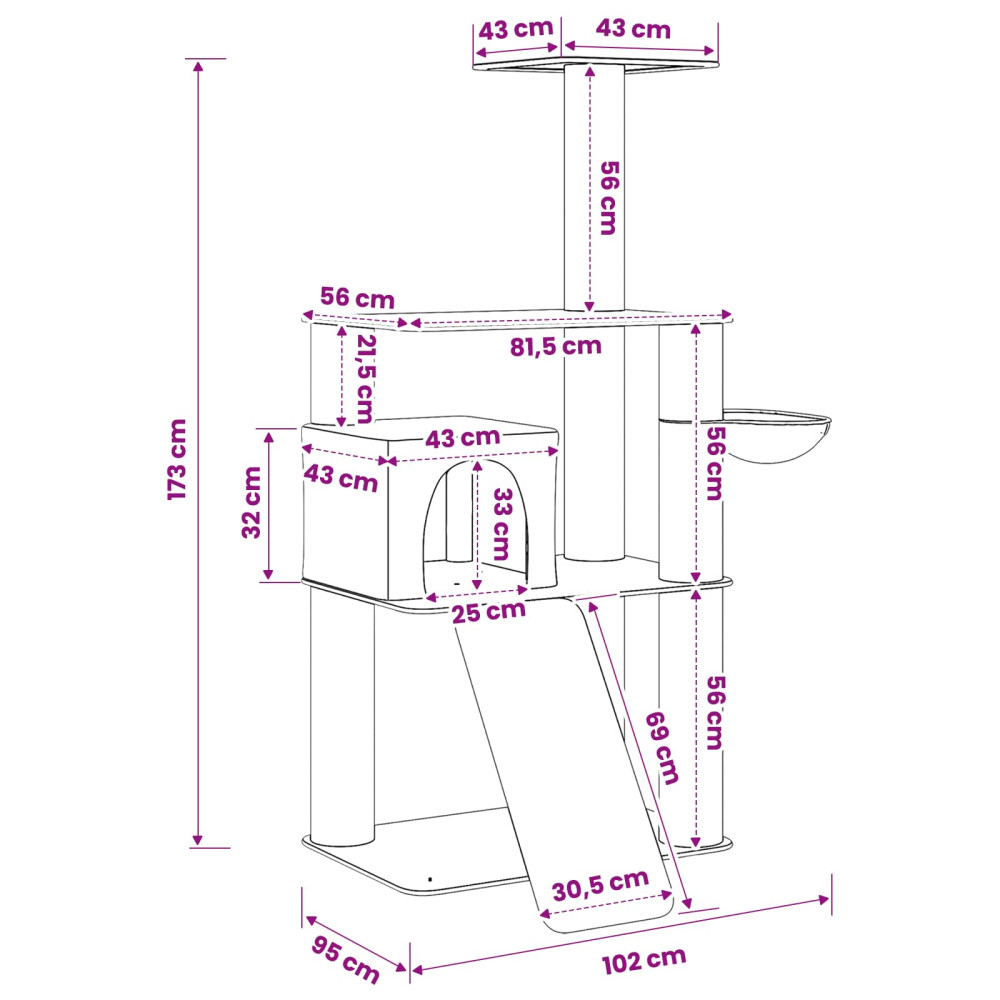 Produktbild för Kattträd med sisal klöspelare Gräddvit 173 cm