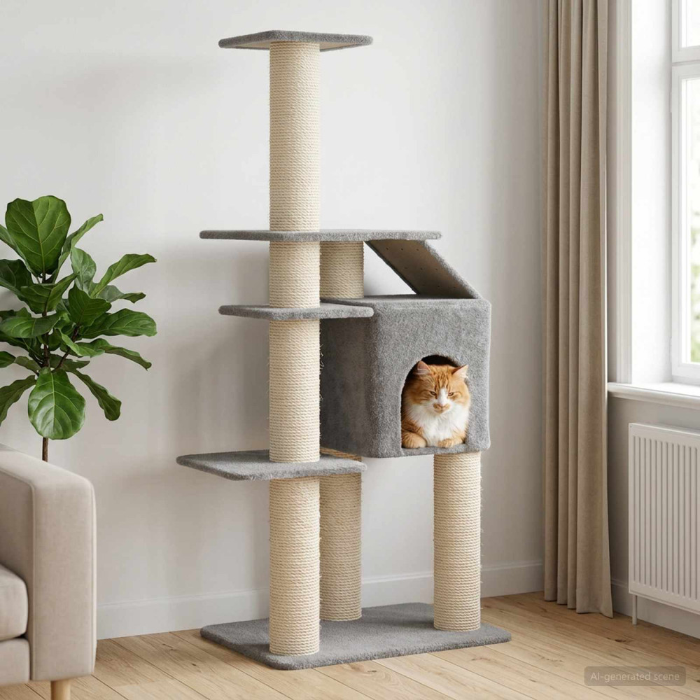 Produktbild för Kattträd med sisal klöspelare Ljusgrå 183 cm