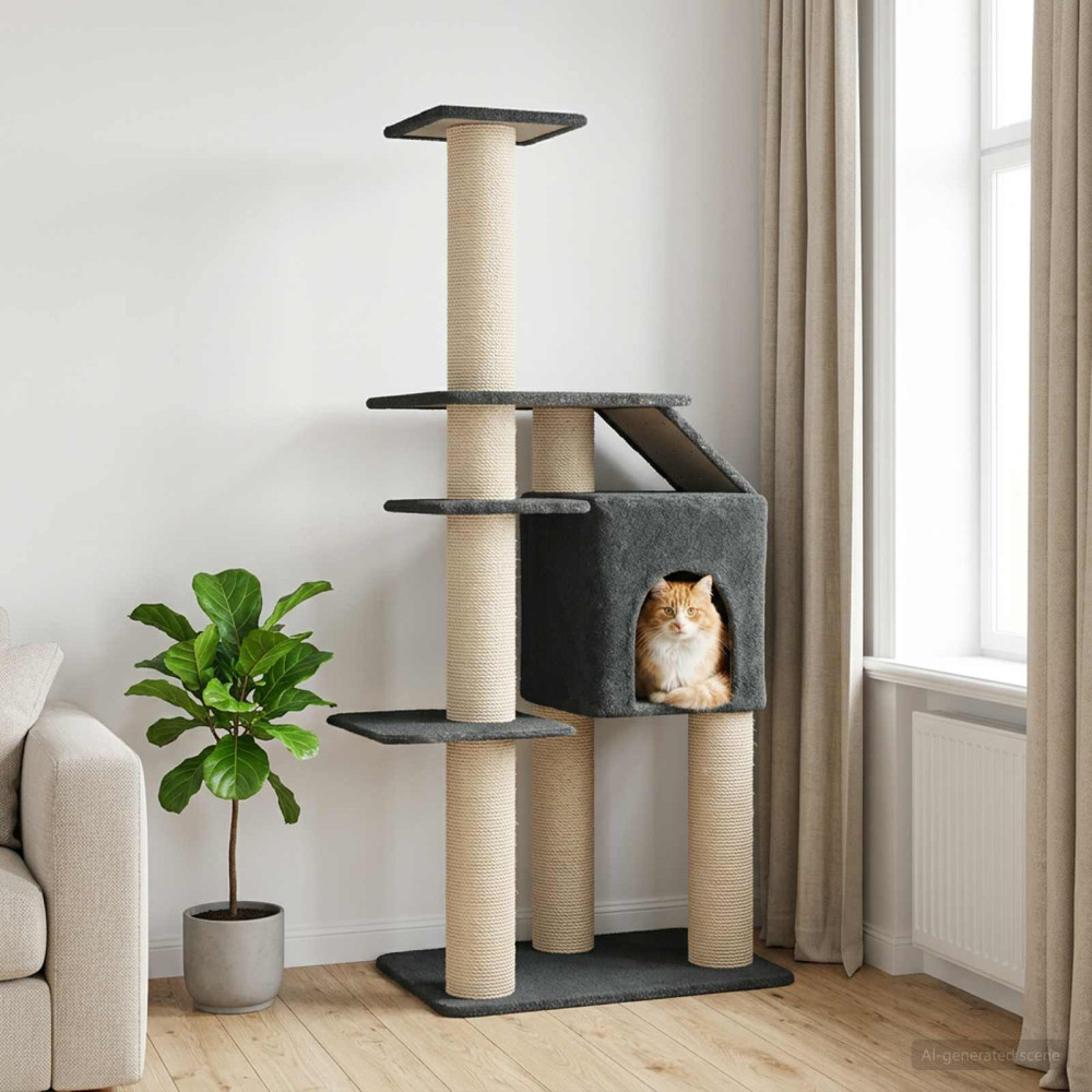 Produktbild för Kattträd med sisal klöspelare Mörkgrå 183 cm