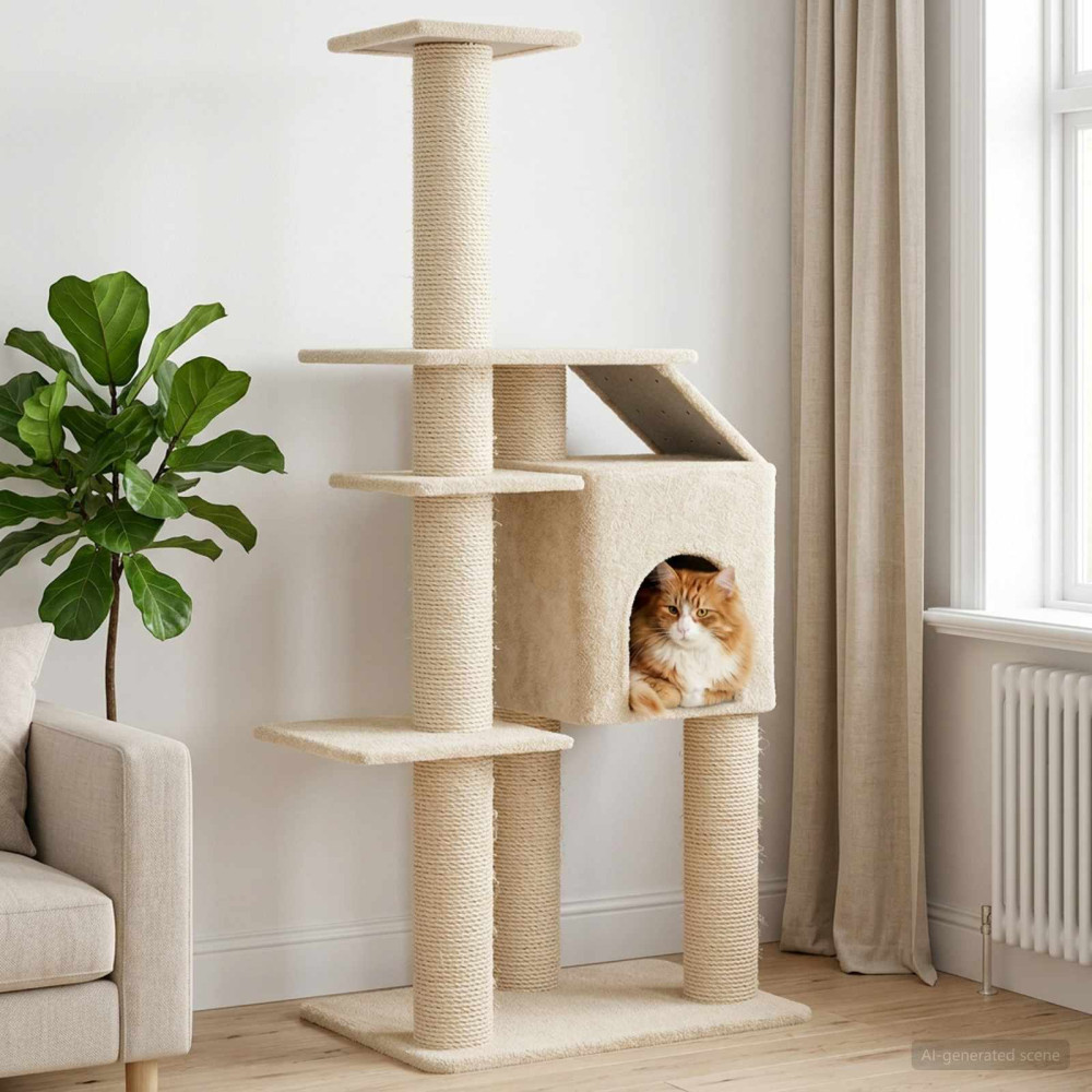 Produktbild för Kattträd med sisal klöspelare Gräddvit 183 cm