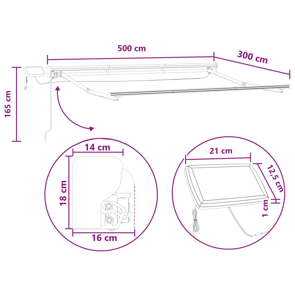 Produktbild för Manuell markisram med LED-lampor Taupe 5 x 3 m
