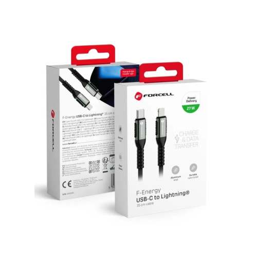 ForCell Forcell USB-C till Lightning PD 3A 27W Cafule 0,25 m – svart