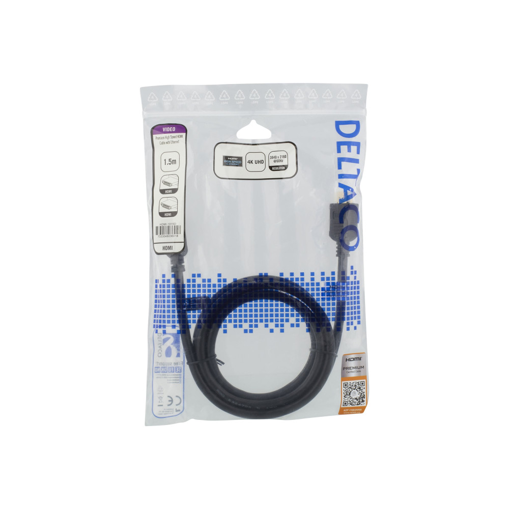Produktbild för DELTACO HDMI-1015D - HDMI-kabel med Ethernet - 1.5 m