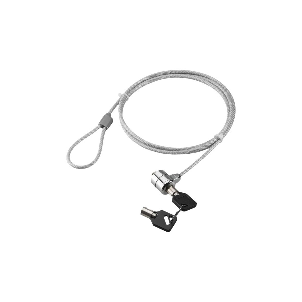 Produktbild för Manhattan Mobile Security Laptop Lock, Key Lock, 1.4m, Compatible with Kensington style locks, Strong Steel Cable (3mm thick), Diecast Zinc Alloy Lock, All Metal Construction Resist Tampering, Two Keys Included, Clear PVC Jacket, Lifetime Warranty, Bliste