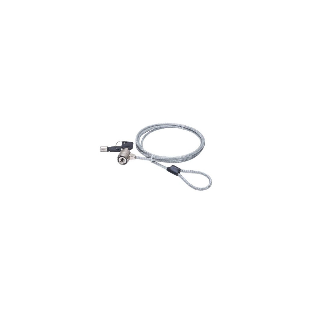Produktbild för Manhattan Mobile Security Laptop Lock, Key Lock, 1.4m, Compatible with Kensington style locks, Strong Steel Cable (3mm thick), Diecast Zinc Alloy Lock, All Metal Construction Resist Tampering, Two Keys Included, Clear PVC Jacket, Lifetime Warranty, Bliste